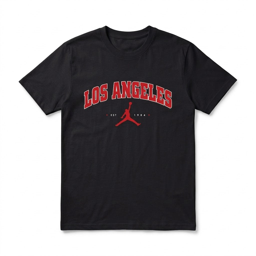 Camiseta Básica Negra "Los Angeles Jordan" - 100% Algodón